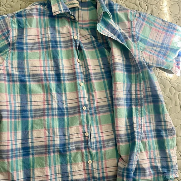 Caribbean Casual Male Plaid Shirt - Blue and Green - Picture 2 of 4